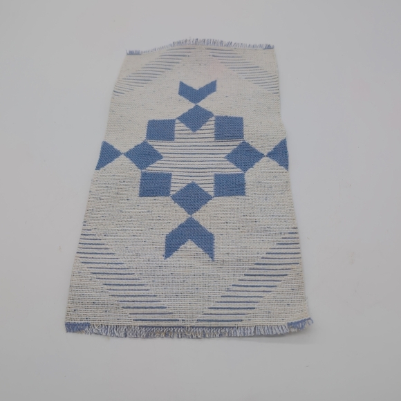 Dollhouse Rug Geometric Blue and Gray Patterned Textile 12.5 X 7 In - Picture 2 of 6